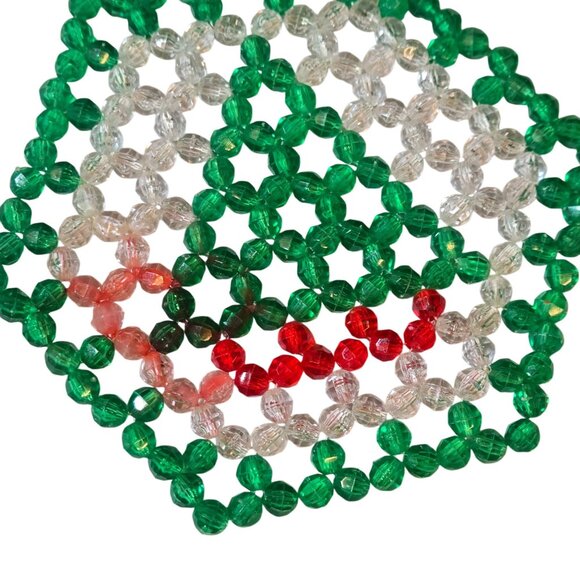 Vintage Beaded Christmas Tree Coasters Beaded Set Of 6 Green Red White - Picture 13 of 15